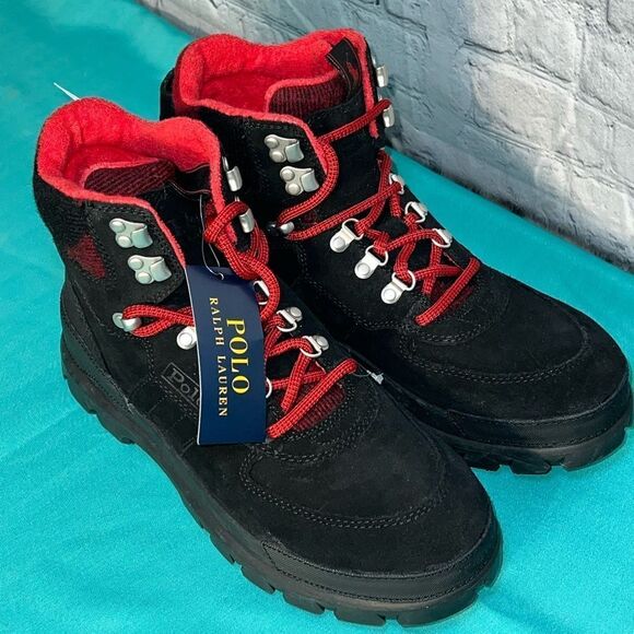 POLO RALPH LAUREN Oslo Tactical‎ Boot Black Suede Leather with Red Buffalo Check - Picture 3 of 12